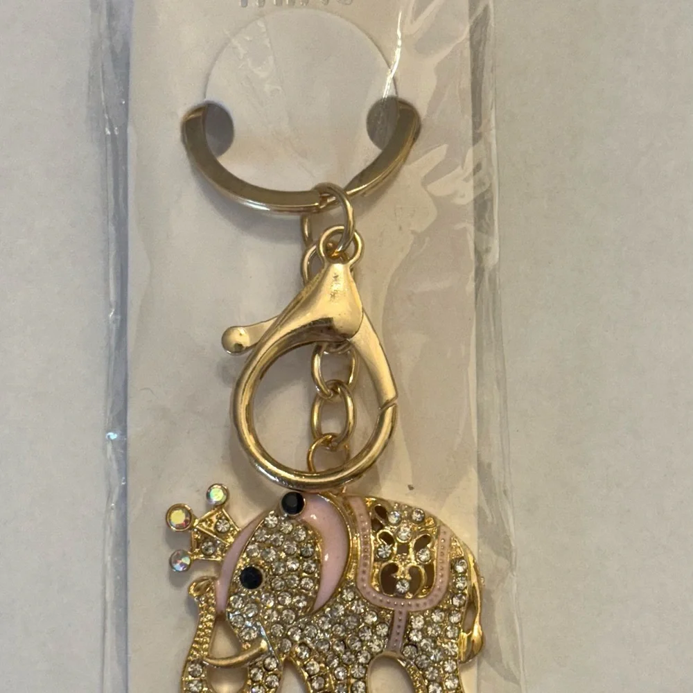 Gold Elephant Keychain with Rhinestones - Picture 2 of 2